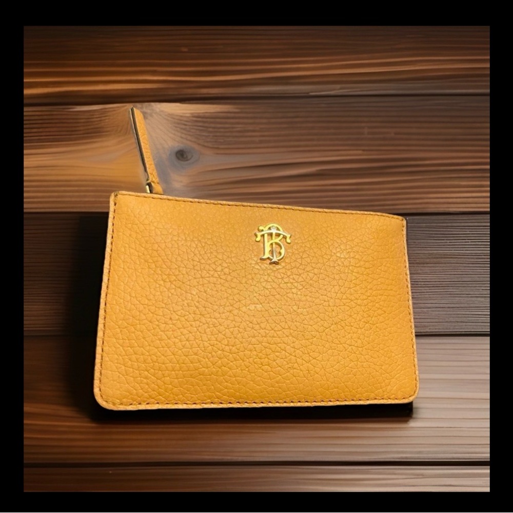 Tory Burch Mustard Yellow Pebbled Leather Zip Pouch